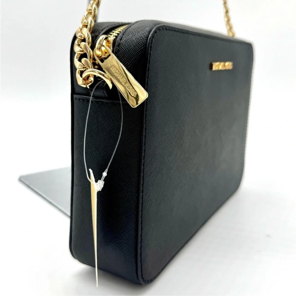 Michael Kors Large Jet Set Item EW Chain Xbody Crossbody Bag Black/Gold